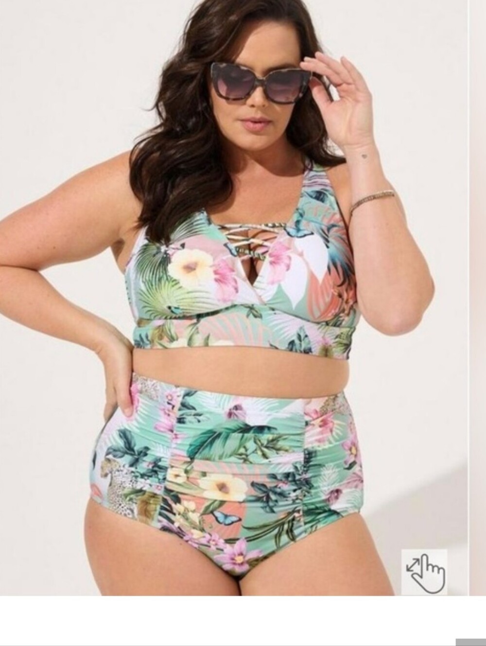 torrid Mint Tropical Floral Lace-Up Bikini Set 5&4